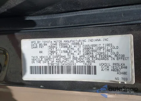 2004 Toyota Tundra Limited V8 из США, поврежденный, VIN 5TBET38134S456243